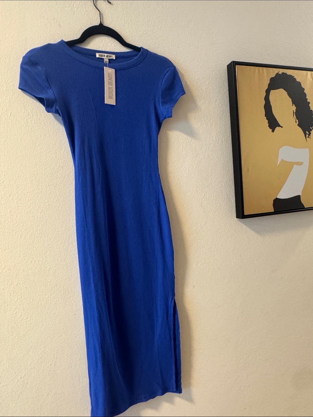 Derek Heart Royal Blue Ribbed Short Sleeve Midi Dress
